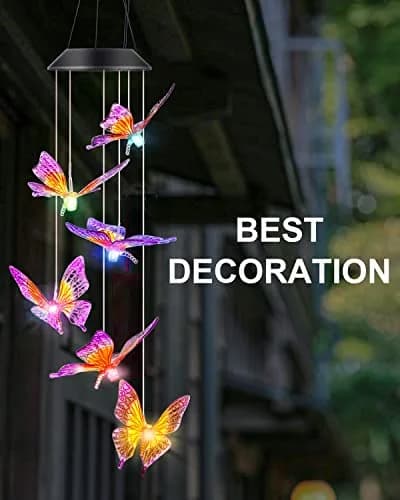 DesGully Wind Chimes Butterfly Solar Wind Chimes for Outside | Color Changing Garden Decor with 7-Color LEDs thumbnail 7