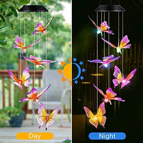 DesGully Wind Chimes Butterfly Solar Wind Chimes for Outside | Color Changing Garden Decor with 7-Color LEDs thumbnail 3
