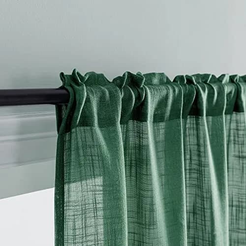 SHINELAND 48 Inch Short Linen Sheer Curtains for Windows | Modern Farmhouse Open Weave, Emerald Green thumbnail 8