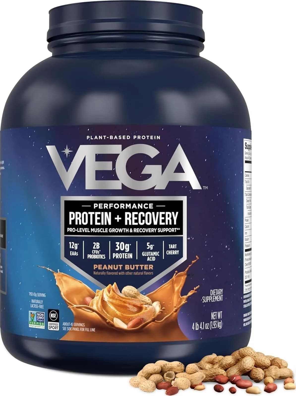 Vega Protein + Recovery Peanut Butter 67.2 oz | NSF Certified Vegan Protein Powder for Muscle Support - main product image