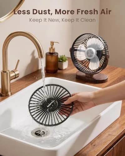 SWEETFULL Small USB Desk Fan, Black Wood Grain, 16.5cm (6.5 Inch) Fan Head | Quiet & Powerful Personal Cooling thumbnail 4