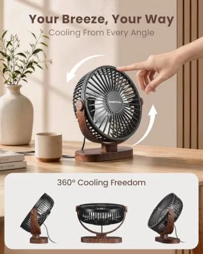 SWEETFULL Small USB Desk Fan, Black Wood Grain, 16.5cm (6.5 Inch) Fan Head | Quiet & Powerful Personal Cooling thumbnail 5
