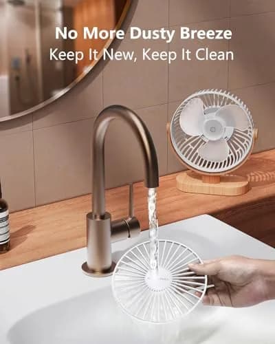 SWEETFULL Small USB Desk Fan, White Wood Grain, 14.7 cm (5.8") Airflow Area | Quiet Operation Under 25 dB thumbnail 4