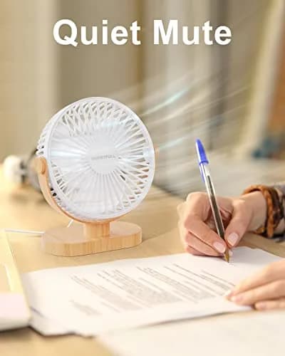 SWEETFULL Small USB Desk Fan, White Wood Grain, 14.7 cm (5.8") Airflow Area | Quiet Operation Under 25 dB thumbnail 8