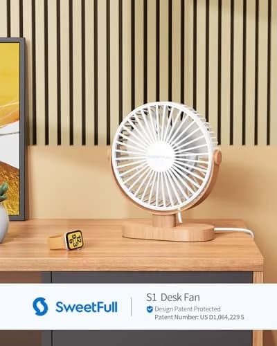 SWEETFULL Small USB Desk Fan, White Wood Grain, 14.7 cm (5.8") Airflow Area | Quiet Operation Under 25 dB thumbnail 2