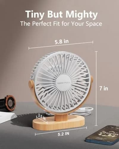 SWEETFULL Small USB Desk Fan, White Wood Grain, 14.7 cm (5.8") Airflow Area | Quiet Operation Under 25 dB thumbnail 3