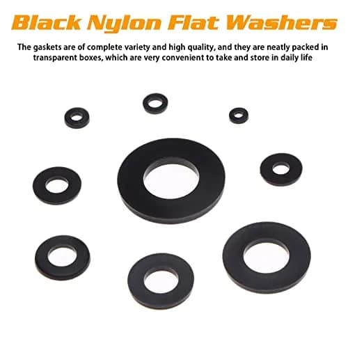 URLWALL 800Pcs Black Nylon Flat Washer Assortment Set M2-M12 | Protects Parts & Screws thumbnail 5