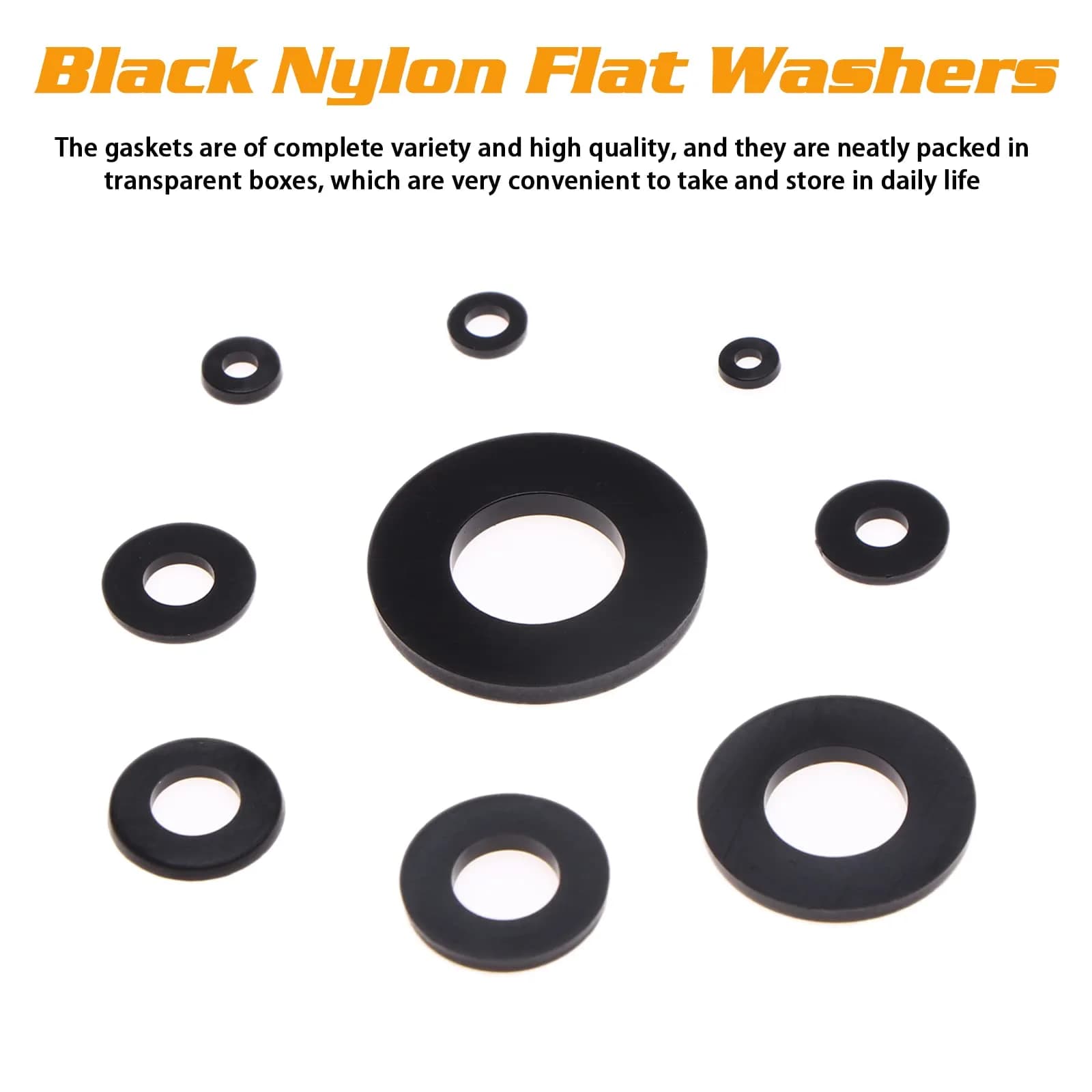 URLWALL 800Pcs Black Nylon Flat Washer Assortment Set M2-M12 | Protects Parts & Screws - view 5