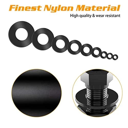 URLWALL 800Pcs Black Nylon Flat Washer Assortment Set M2-M12 | Protects Parts & Screws thumbnail 2