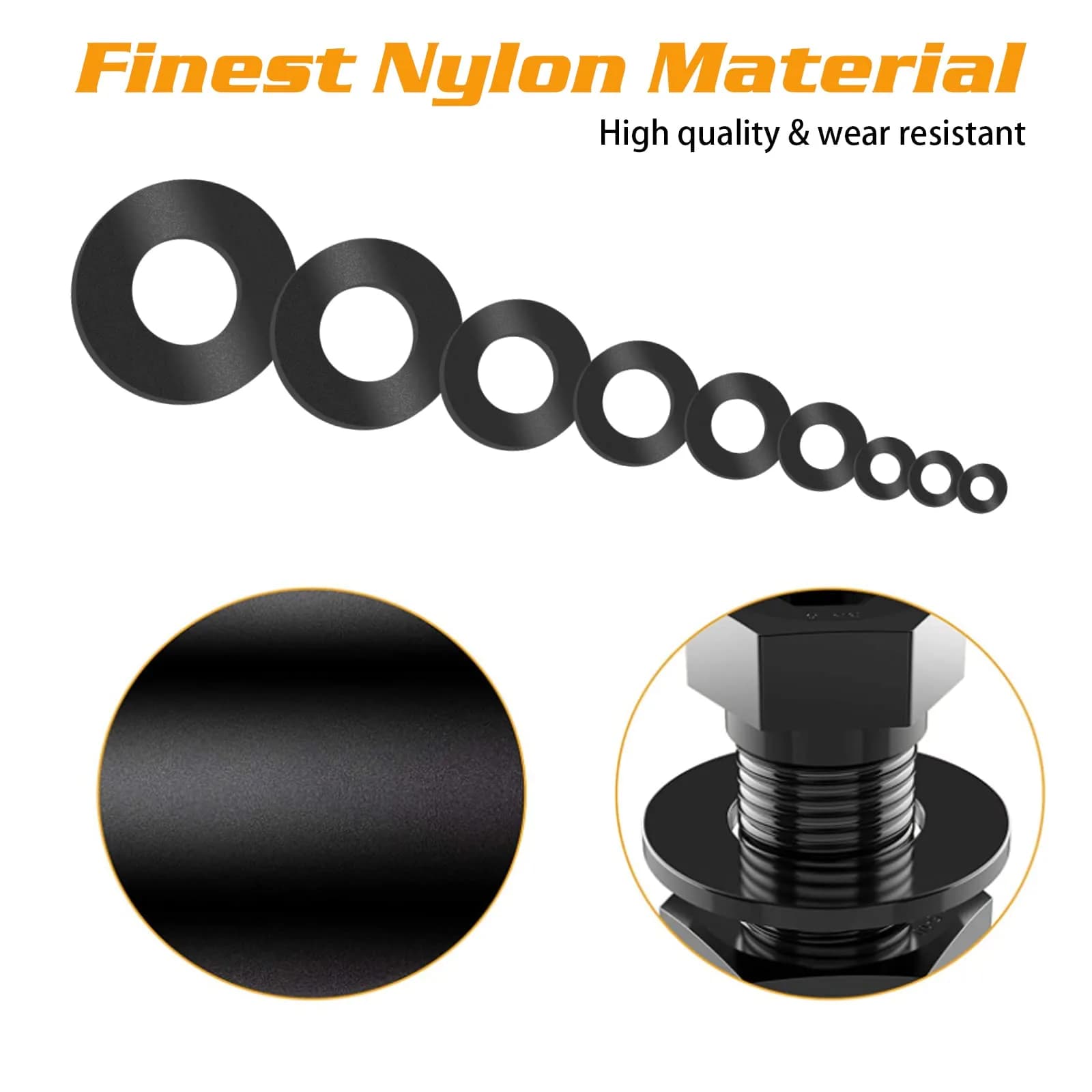 URLWALL 800Pcs Black Nylon Flat Washer Assortment Set M2-M12 | Protects Parts & Screws - view 2