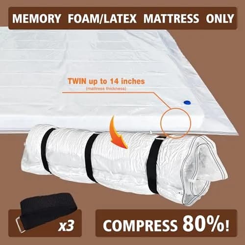 VacPack Twin Mattress Vacuum Bag for Moving Storage Shipping | Heavy Duty 4 Mil Plastic (Twin) thumbnail 2