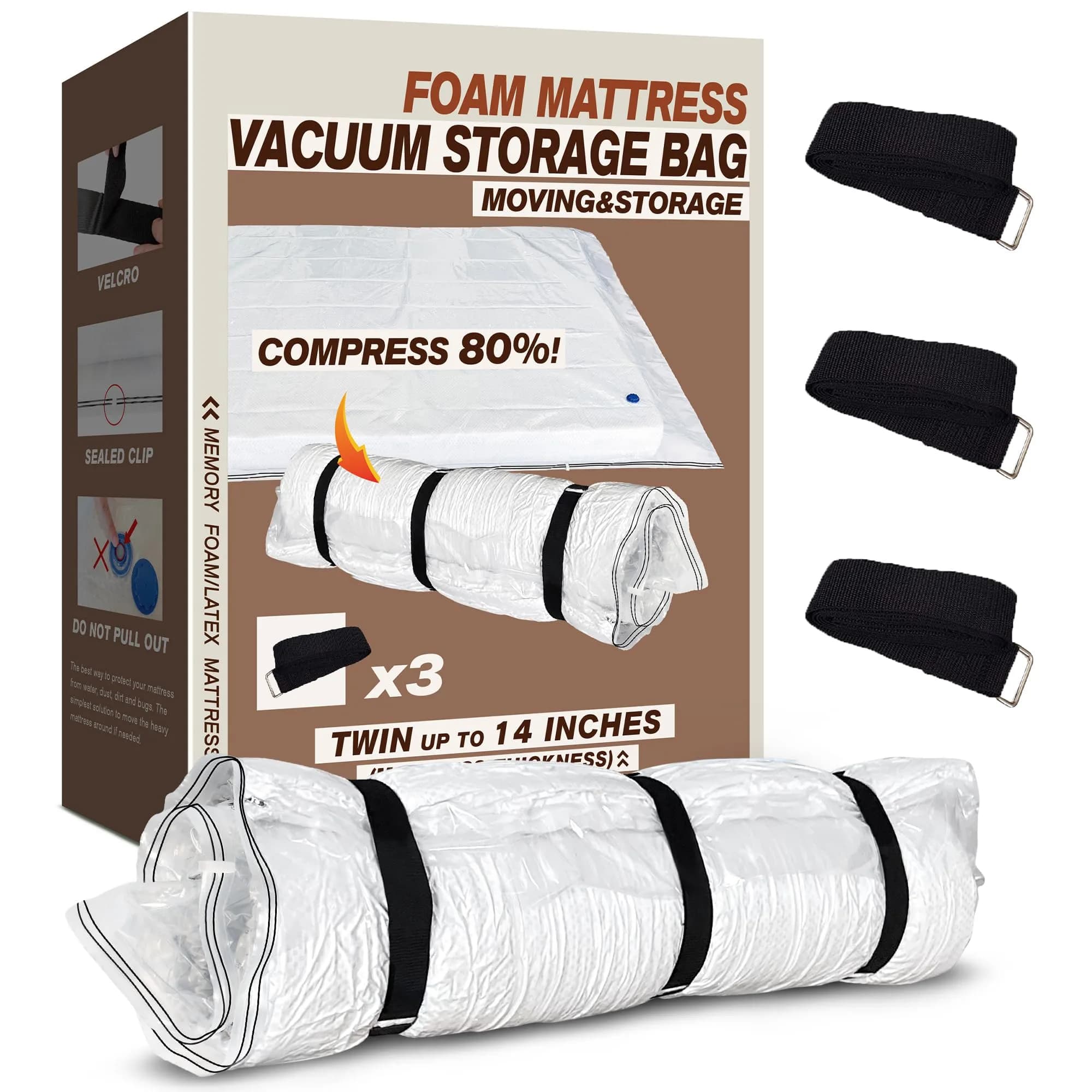 VacPack Twin Mattress Vacuum Bag for Moving Storage Shipping | Heavy Duty 4 Mil Plastic (Twin) - main product image