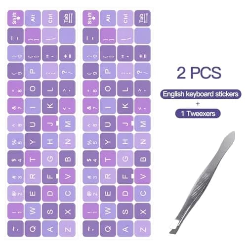 DAMMOMKO English Keyboard Stickers for Laptop & Desktop - Purple/White Letters (2-Pack, 180mm x 65mm) thumbnail 2