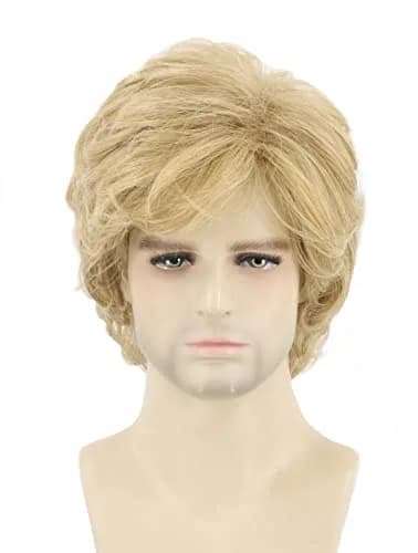 Topcosplay Blonde Wig for Men Short Wavy Shaggy Style 70s Man Wigs Cosplay Halloween Costumes Party Wig - main product image