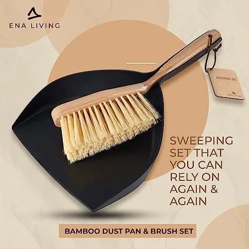 ENA Living Bamboo Dust Pan & Brush Set, Portable Household Cleaning Tool, Sturdy & Effective Dust Pan, Bamboo Sweeping Brush - Standard thumbnail 2