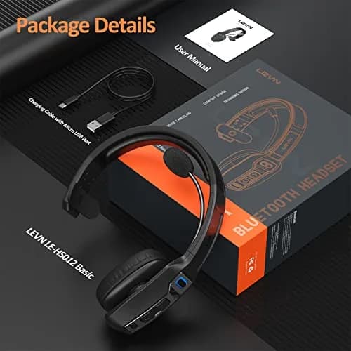 LEVN Bluetooth Headset with Microphone | AI Noise Cancelling & 65 Hrs Battery | Wireless On-Ear Headphones for Trucker & Office thumbnail 7