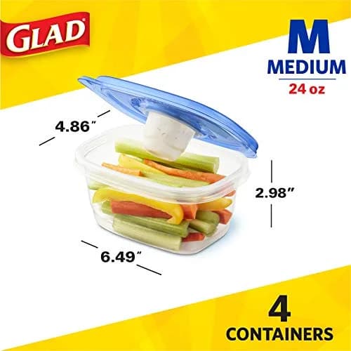 Glad GladWare To-Go Medium Rectangle Snack Containers, 24 Oz (710 ml) with Dressing Cup, 6-Pack | Airtight & Leak-Resistant for Salads & Snacks thumbnail 5