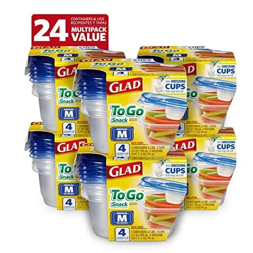 Glad GladWare To-Go Medium Rectangle Snack Containers, 24 Oz (710 ml) with Dressing Cup, 6-Pack | Airtight & Leak-Resistant for Salads & Snacks thumbnail 1