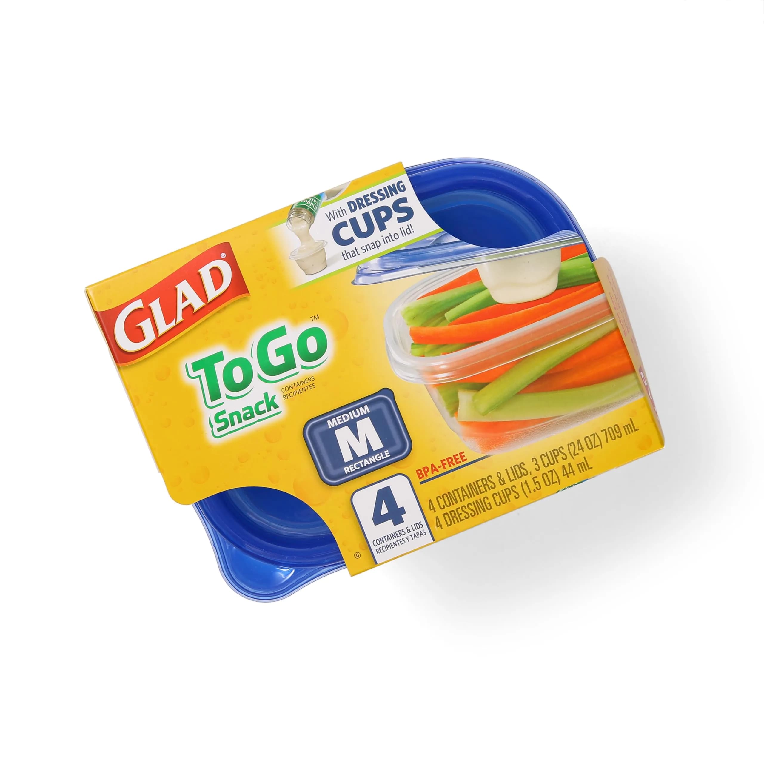 Glad GladWare To-Go Medium Rectangle Snack Containers, 24 Oz (710 ml) with Dressing Cup, 6-Pack | Airtight & Leak-Resistant for Salads & Snacks - view 8