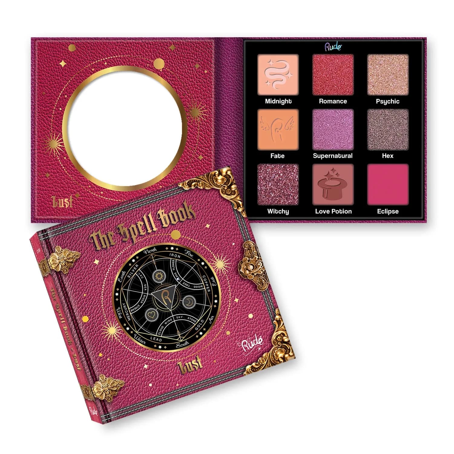 RUDE Spell Book Eyeshadow Palette | Matte & Shimmer Shades for Mystical Looks | Vegan, Cruelty-Free, Paraben-Free Makeup [Lust]