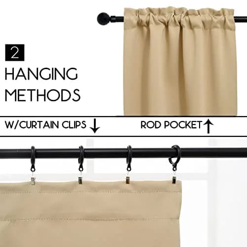 Pickluc Rod Pocket Tier Curtain - Half Blackout for Kitchen & Bathroom | 30"W x 24"L Beige, 2 Panels thumbnail 2