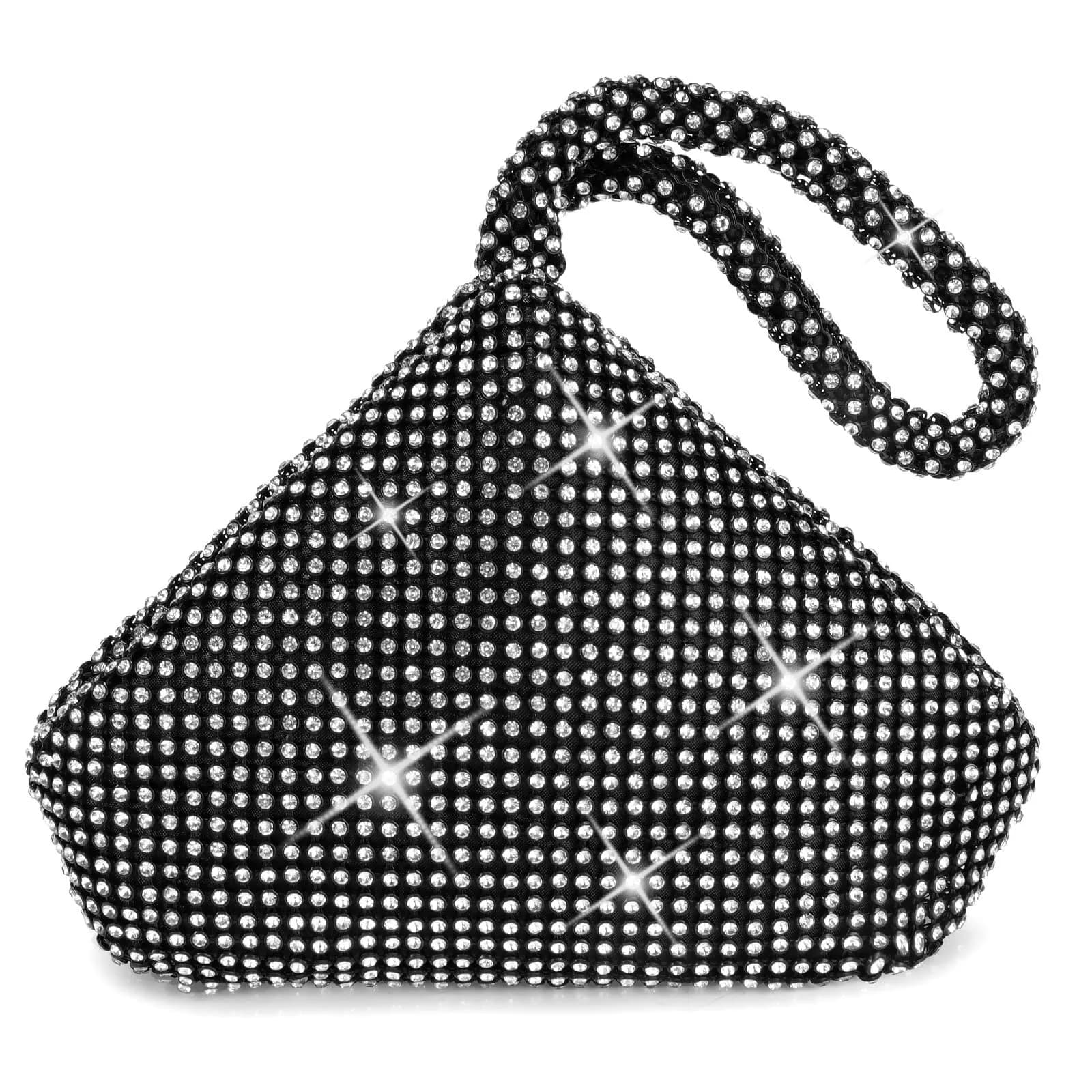 JIAN YA NA Rhinestone Trihedral Clutch Evening Bag - Three-sides Black, X-Large (11.3cm x 15.5cm) - main product image