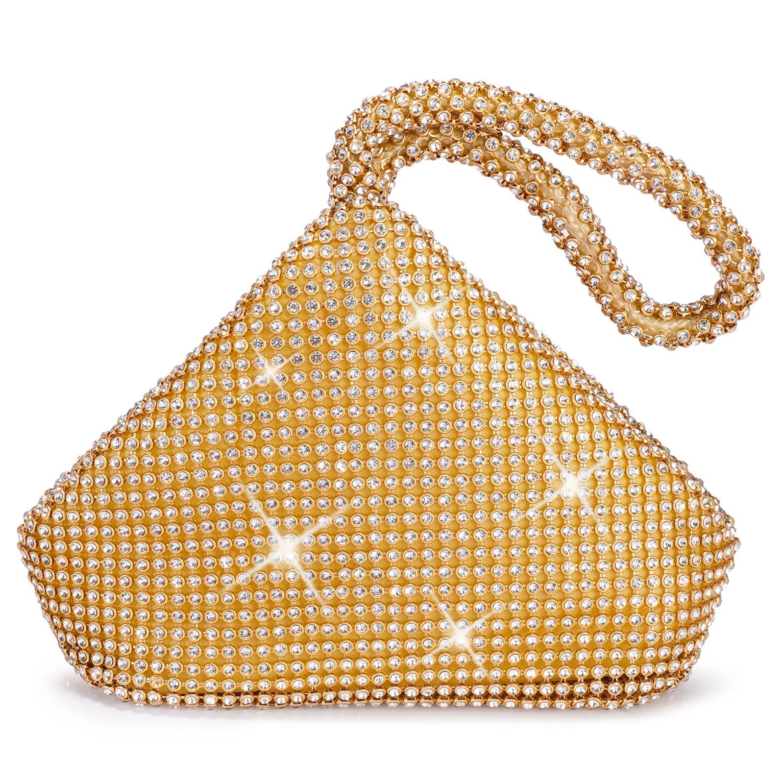 JIAN YA NA Rhinestone Trihedral Clutch Evening Bag - Three-sided Gold - main product image