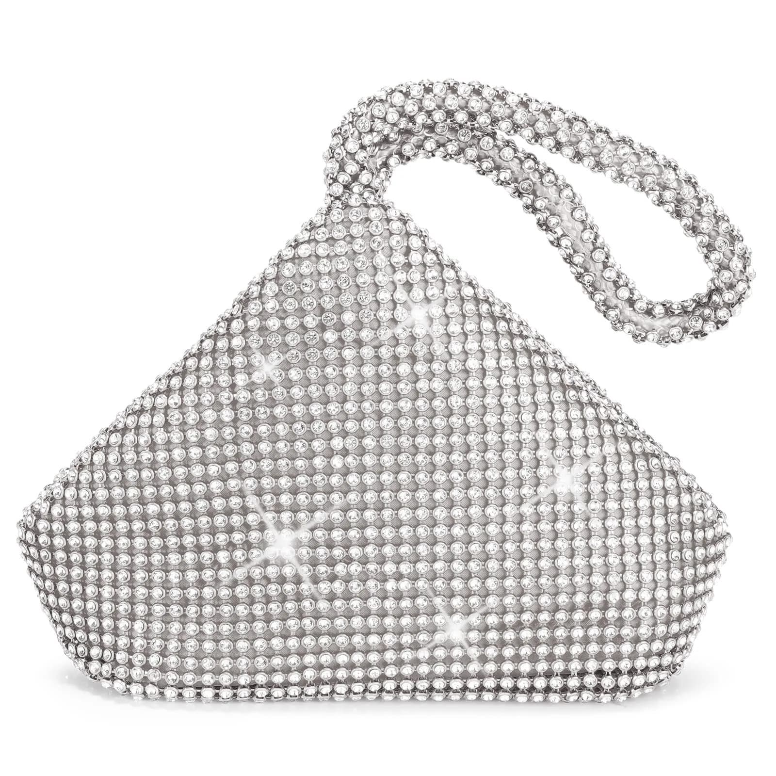 JIAN YA NA Rhinestone Trihedral Clutch Evening Bag - Three-sided Silver, 11.3cm x 15.5cm - main product image