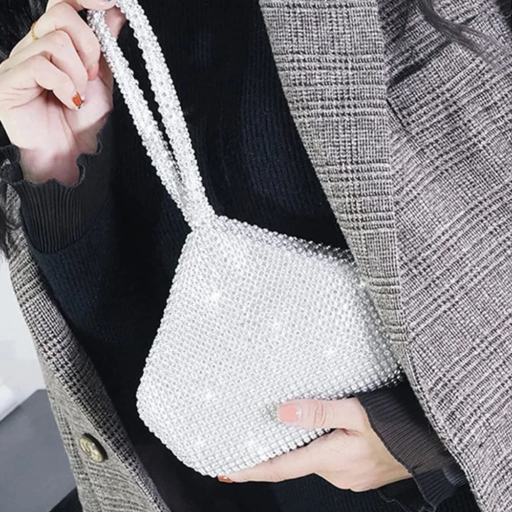 JIAN YA NA Rhinestone Trihedral Clutch Evening Bag - Three-sided Silver, 11.3cm x 15.5cm - view 3