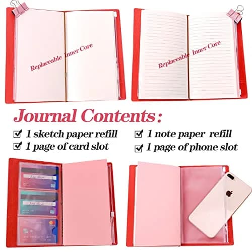 JEWPHX Pink Leather Journal for Granddaughter | Refillable 7.9 x 4.7 inches, 140 Pages thumbnail 5