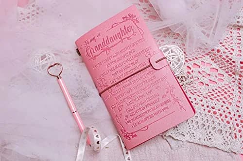 JEWPHX Pink Leather Journal for Granddaughter | Refillable 7.9 x 4.7 inches, 140 Pages thumbnail 7