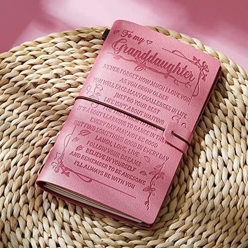 JEWPHX Pink Leather Journal for Granddaughter | Refillable 7.9 x 4.7 inches, 140 Pages thumbnail 2