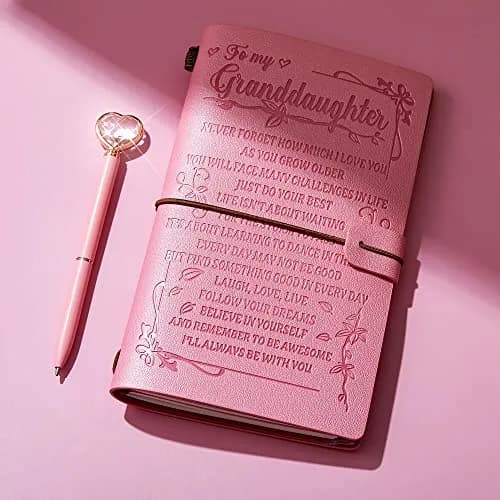 JEWPHX Pink Leather Journal for Granddaughter | Refillable 7.9 x 4.7 inches, 140 Pages thumbnail 3
