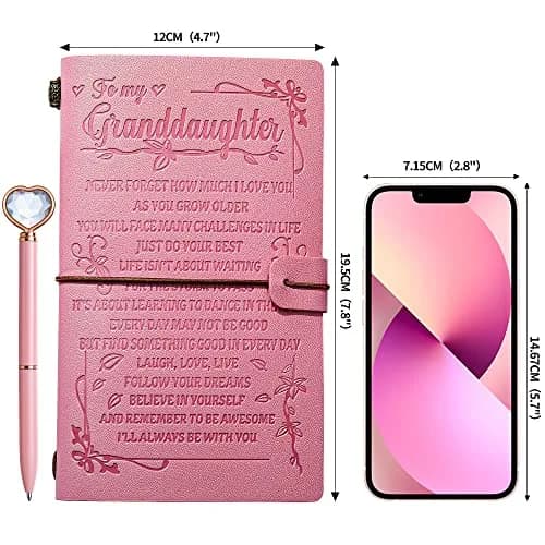 JEWPHX Pink Leather Journal for Granddaughter | Refillable 7.9 x 4.7 inches, 140 Pages thumbnail 4
