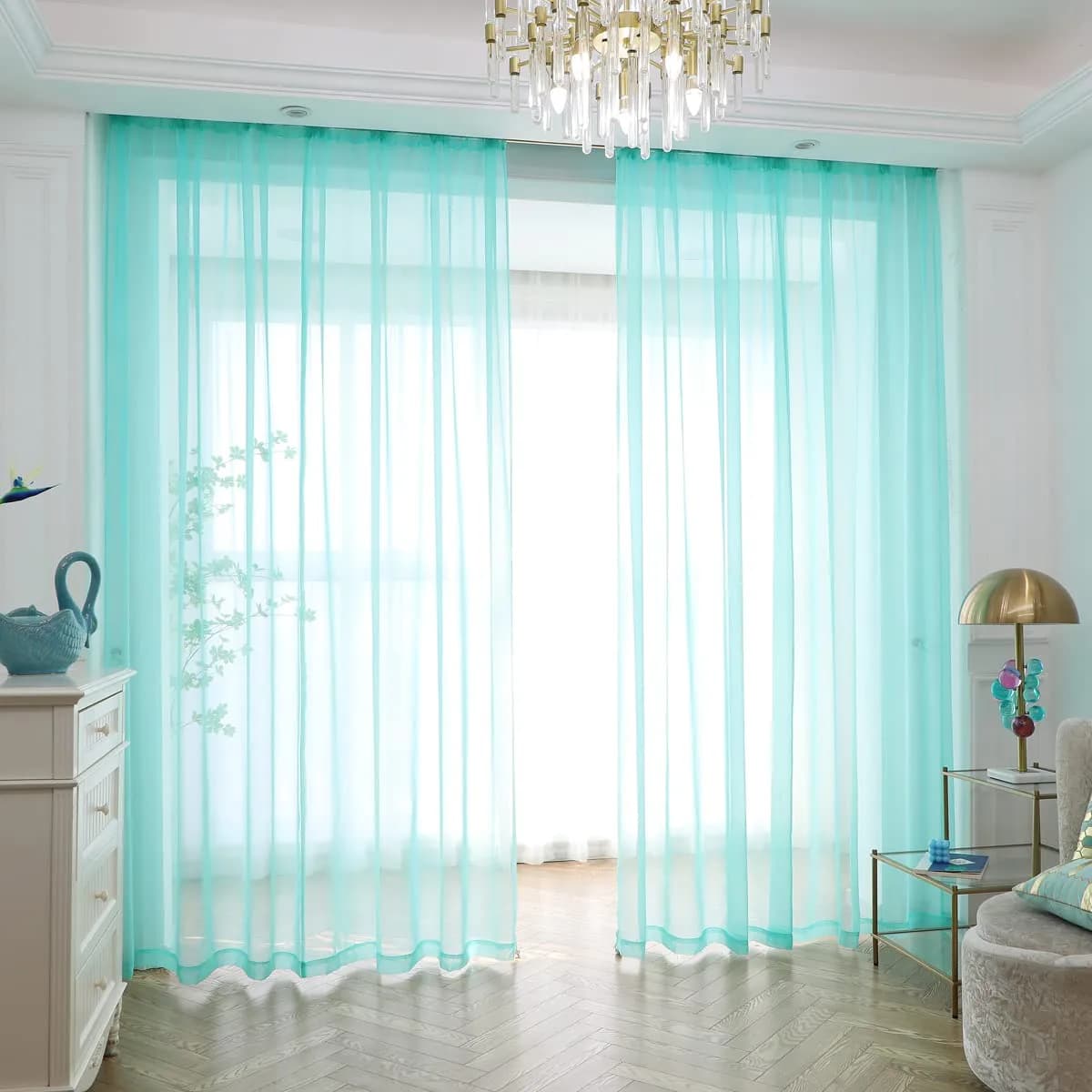 PHILEASY Lake Blue 52"W x 140"L Sheer Curtains - Pack of 2 Light-Filtering Rod Pocket Panels - main product image