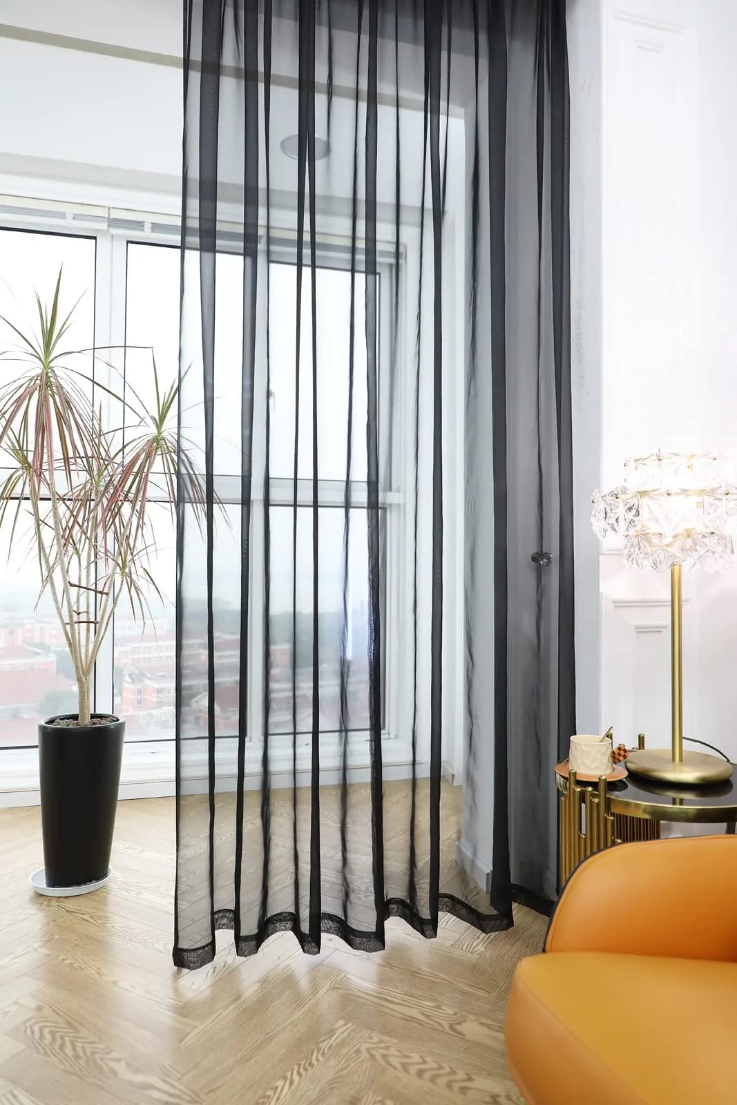 PHILEASY Black Sheer Curtains 140 Inches Long | 2 Panels | Light-Filtering Rod Pocket - view 3