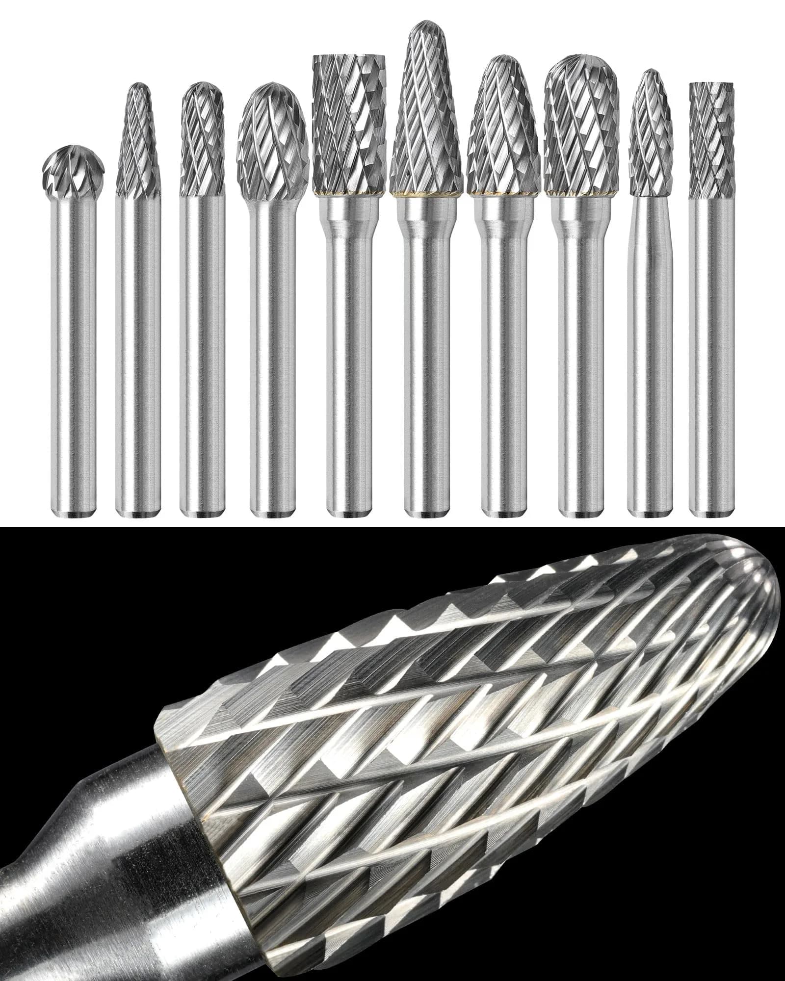 Sworker 10Pcs Carbide Burr Set 1/4 Shank Max Head Dia 10mm | Precision Metal & Wood Grinding