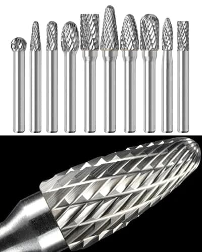 Sworker 10Pcs Carbide Burr Set 1/4 Shank Max Head Dia 10mm | Precision Metal & Wood Grinding thumbnail 1