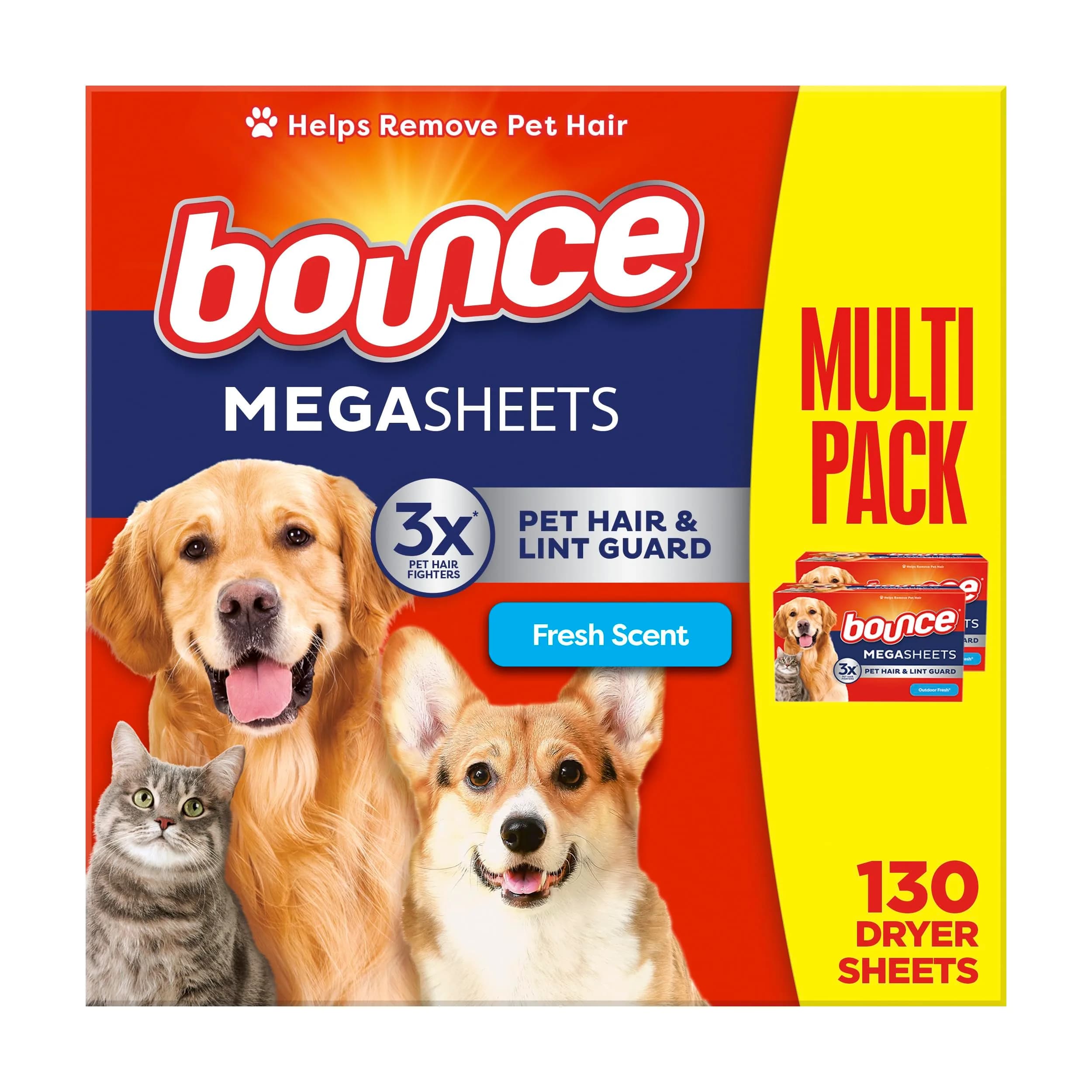 Bounce Pet Hair and Lint Guard Mega Dryer Sheets | 130 Count (368g/12.98oz) thumbnail 1