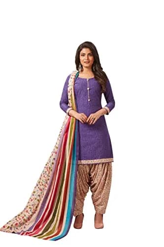 Miraan Women's Cotton Printed Readymade Salwar Suit Set 4XL (156g) | Floral Print, 3/4 Sleeve, Purple thumbnail 1