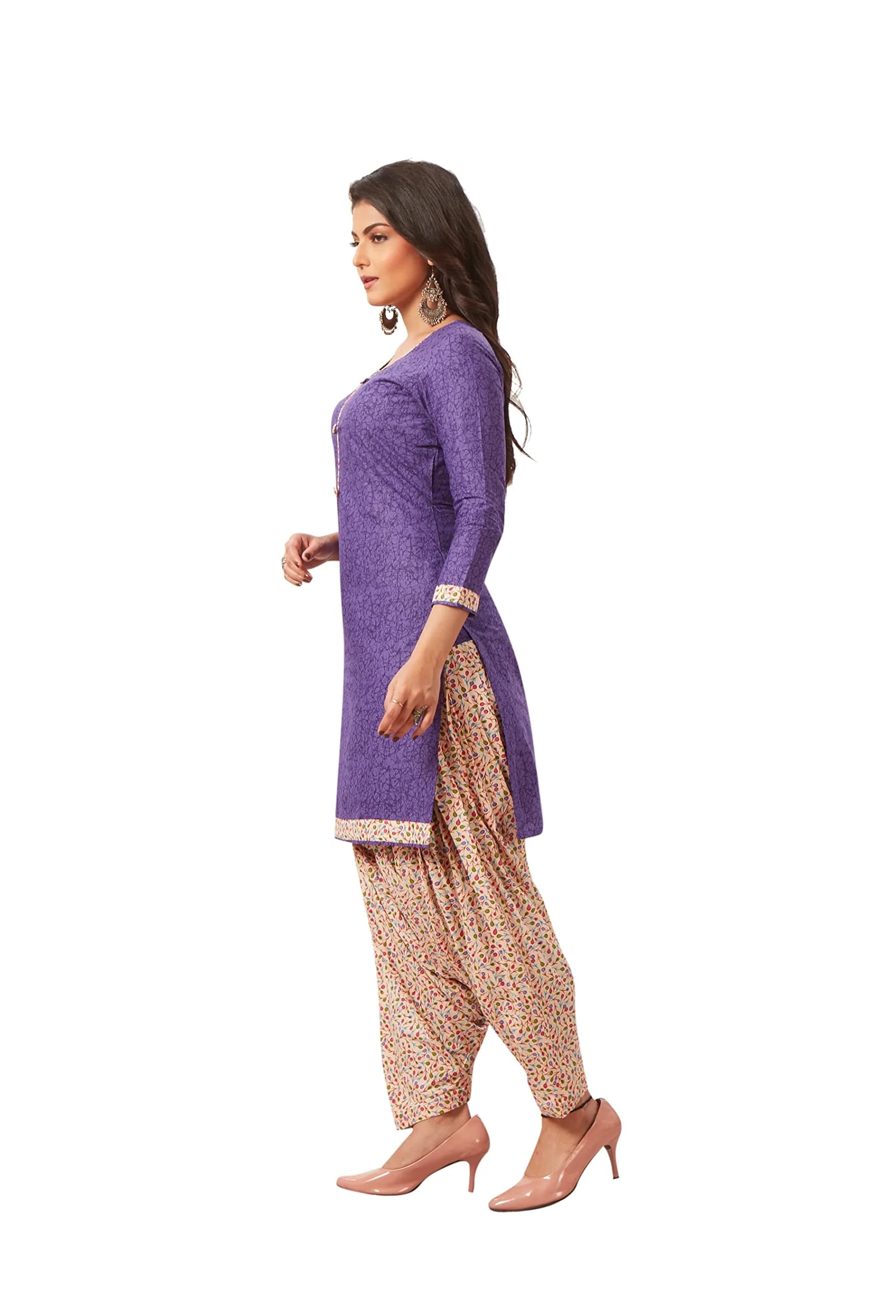 Miraan Women's Cotton Printed Readymade Salwar Suit Set 4XL (156g) | Floral Print, 3/4 Sleeve, Purple - view 3