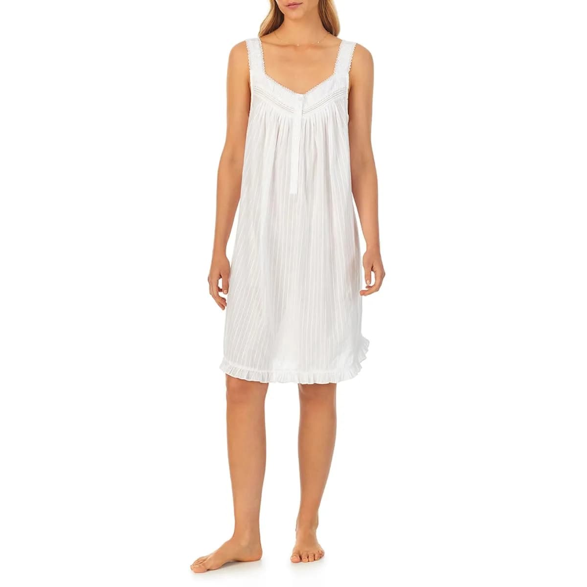 Eileen West Womens Sleepwear & Loungewear - Dobby Stripe Collection - 100% Cotton Lightweight Breathable Short Chemise Nightgown, Silver, Large