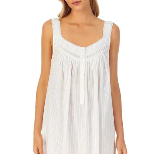 Eileen West Womens Sleepwear & Loungewear - Dobby Stripe Collection - 100% Cotton Lightweight Breathable Short Chemise Nightgown, Silver, Large thumbnail 2