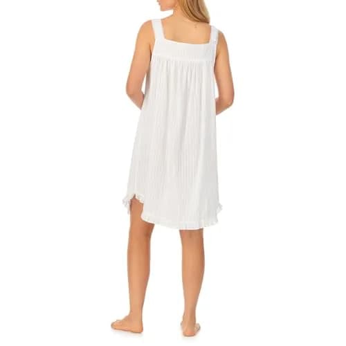 Eileen West Womens Sleepwear & Loungewear - Dobby Stripe Collection - 100% Cotton Lightweight Breathable Short Chemise Nightgown, Silver, Large thumbnail 3
