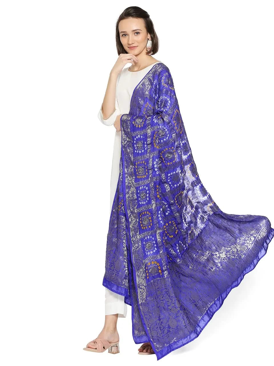 DUPATTA BAZAAR Women's Royal Blue Gharchola Banarasi Silk Dupatta 2.4m (8ft) | Elegant Weaving for Festivities - main product image