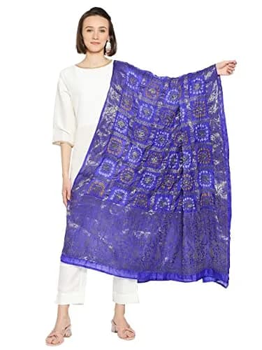 DUPATTA BAZAAR Women's Royal Blue Gharchola Banarasi Silk Dupatta 2.4m (8ft) | Elegant Weaving for Festivities thumbnail 4