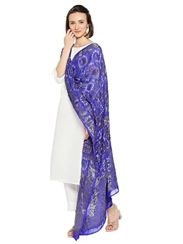 DUPATTA BAZAAR Women's Royal Blue Gharchola Banarasi Silk Dupatta 2.4m (8ft) | Elegant Weaving for Festivities thumbnail 3