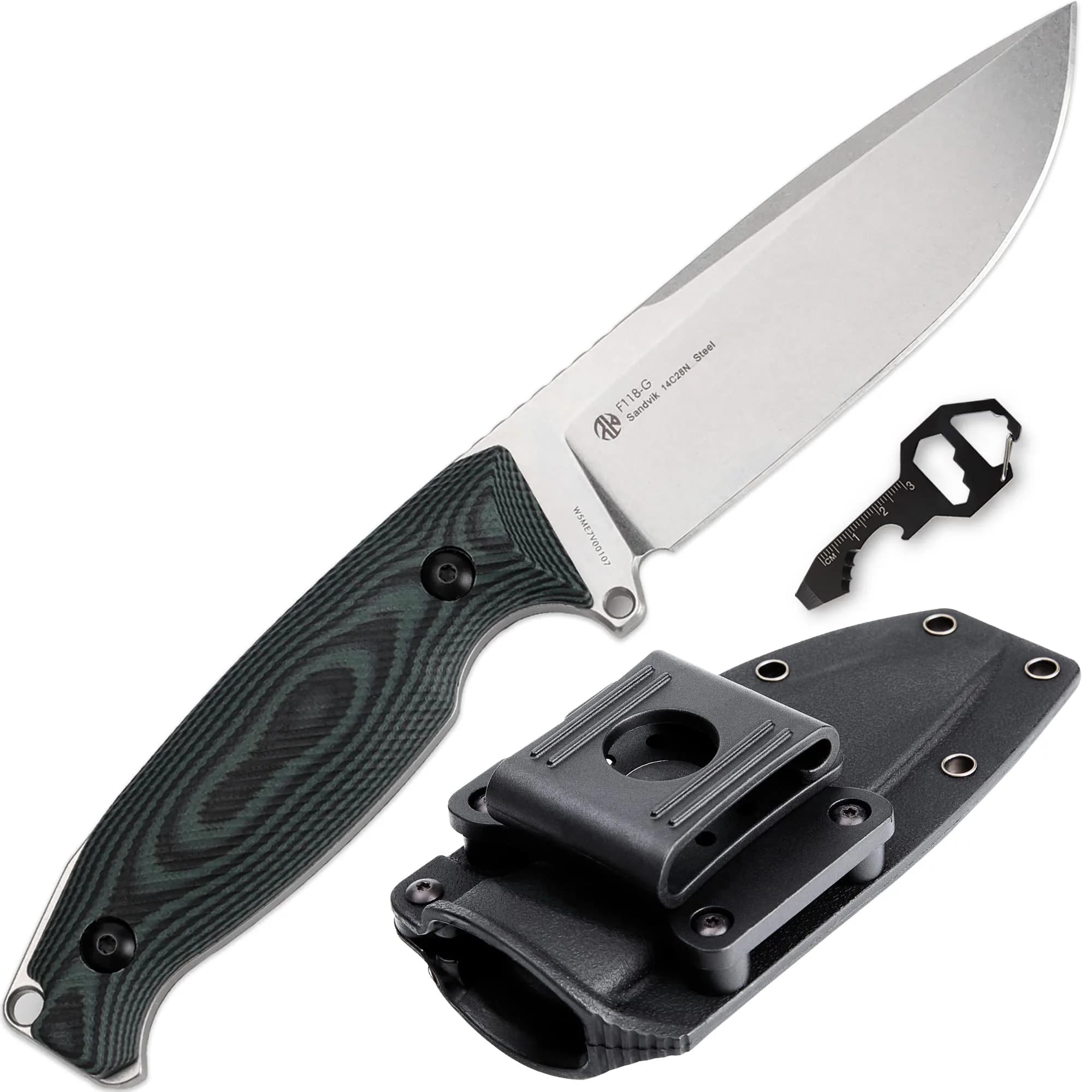 Ruike 14C28N Camping Fixed Blade Knife with Sheath, Full Tang, G10, Bushcraft | 4.3" Drop Point Blade, Corrosion-Resistant Steel