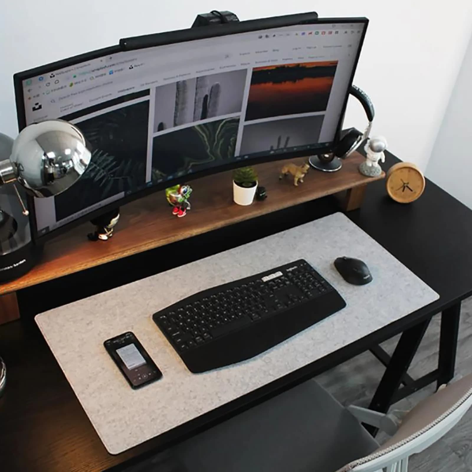 DAWNTREES Felt Desk Pad 90cm x 40cm (36" x 16") | Smooth Glide & Tabletop Protection — Light Gray
