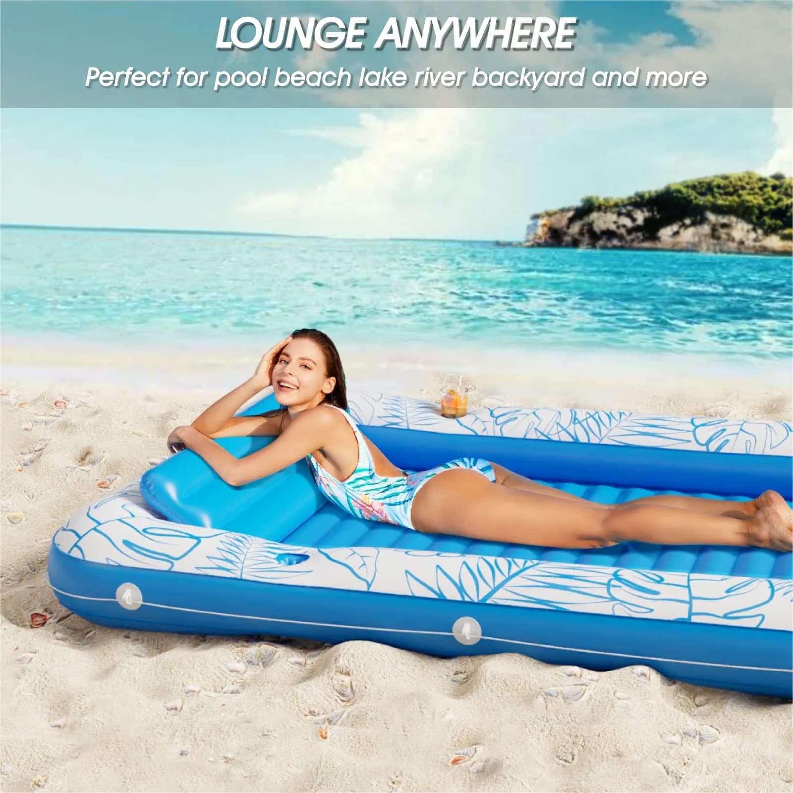 Jasonwell Inflatable Tanning Pool Lounger Float XL | All-in-One Sun Tan Tub with Pillow & Cup Holders - view 4